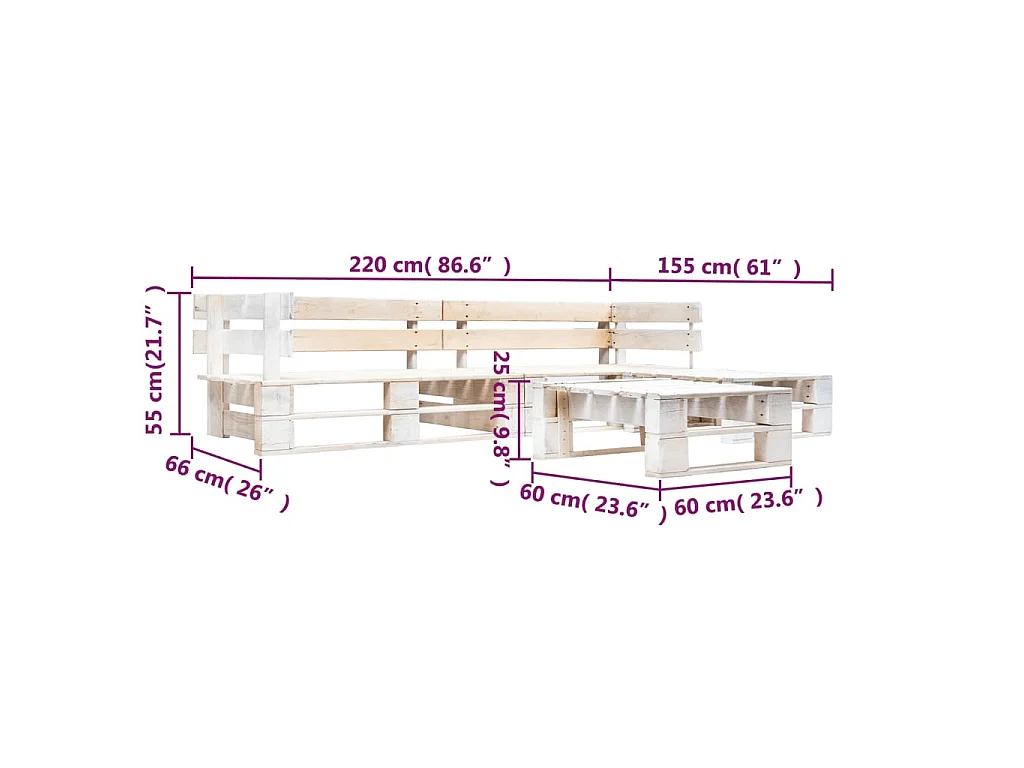 4 pzas Set de Salón palets de jardín madera blanco ES98864