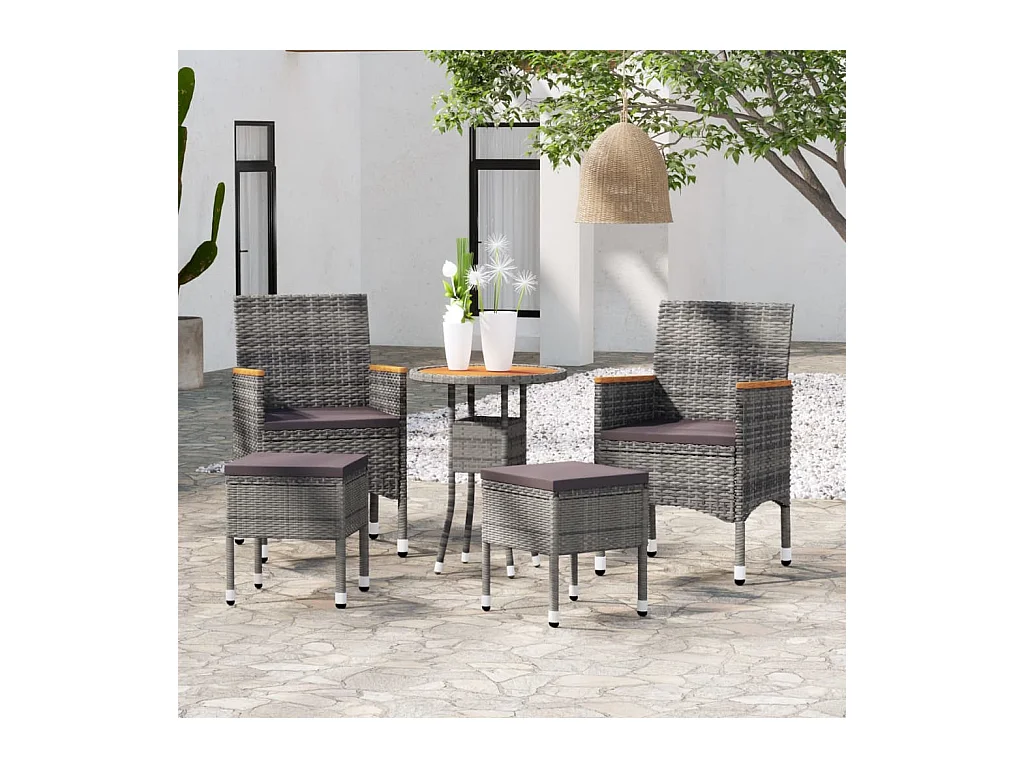 Salon de jardin 5 pcs Résine tressée Gris BE12845