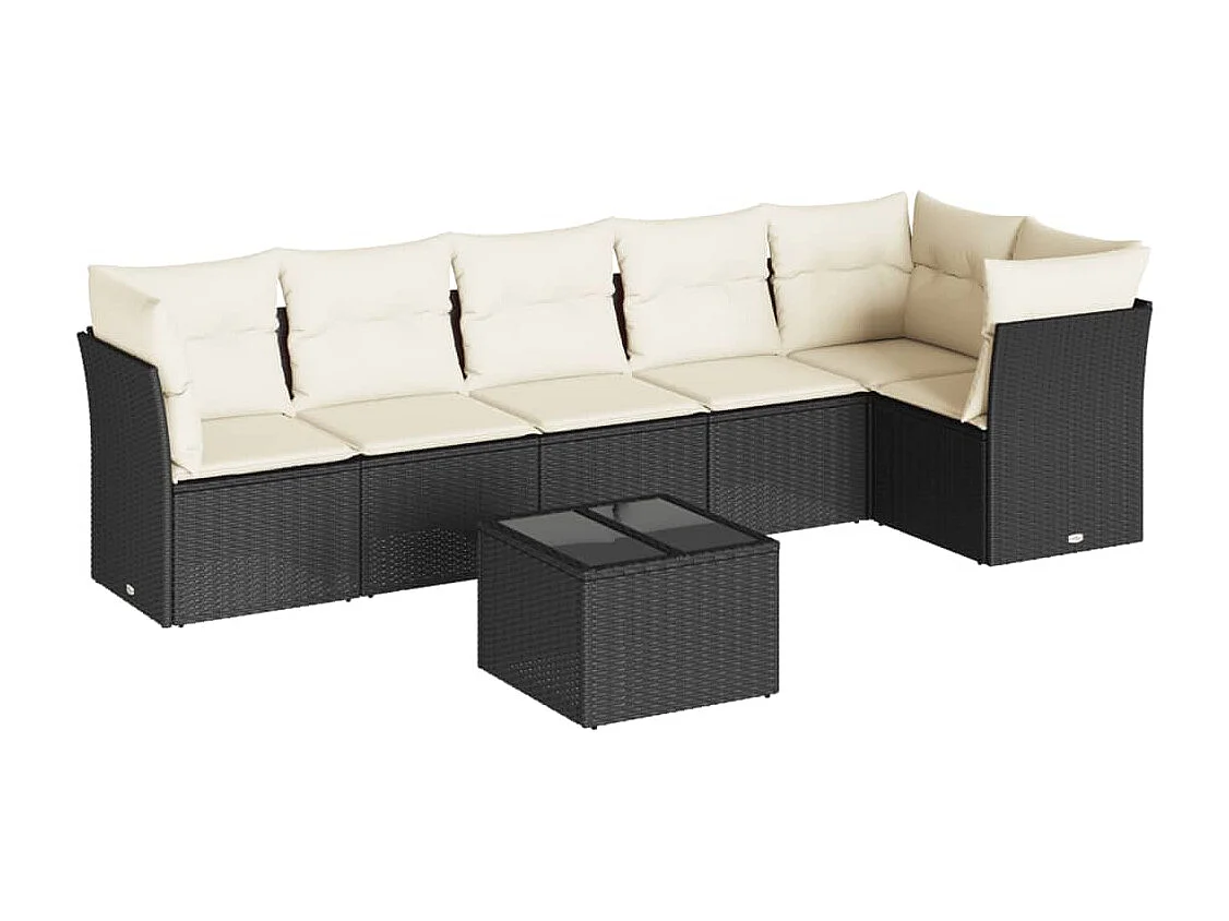 7-tlg. Garten-Sofagarnitur,Gartenmöbel-Set mit Kissen Schwarz Poly Rattan -gkd282097