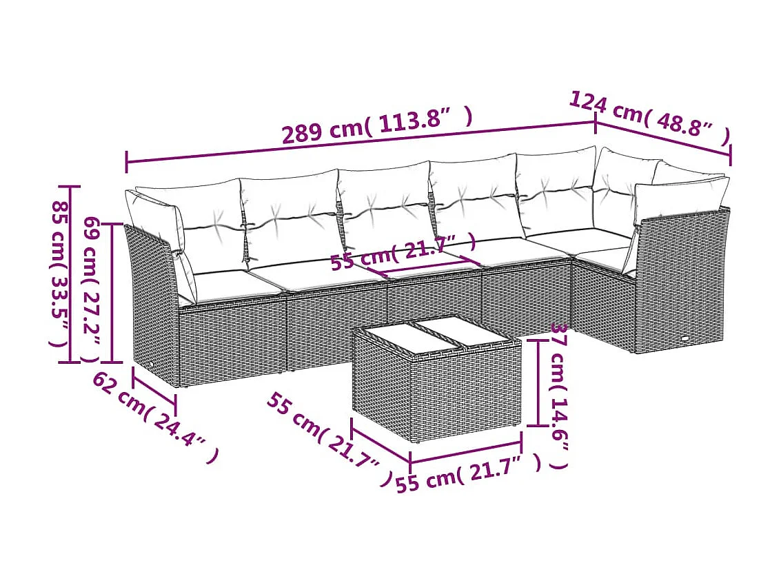 7-tlg. Garten-Sofagarnitur,Gartenmöbel-Set mit Kissen Schwarz Poly Rattan -gkd282097