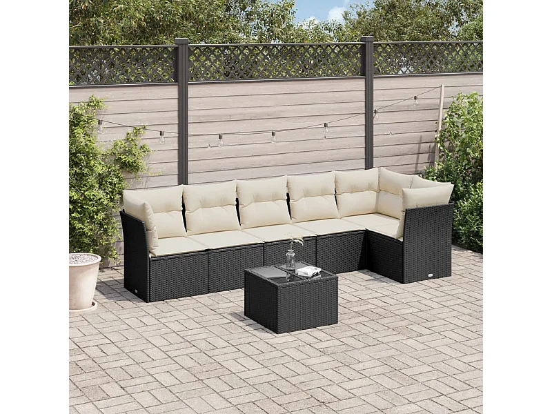 7-tlg. Garten-Sofagarnitur,Gartenmöbel-Set mit Kissen Schwarz Poly Rattan -gkd282097