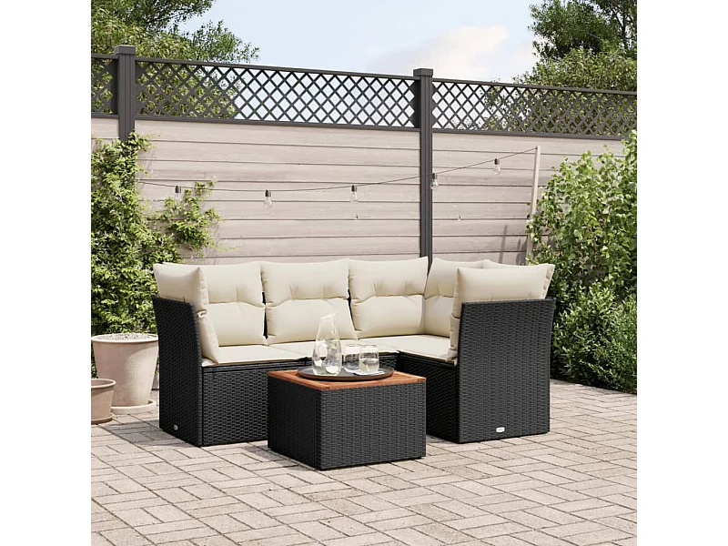 5-tlg. Garten-Sofagarnitur,Gartenmöbel-Set mit Kissen Schwarz Poly Rattan -gkd875731