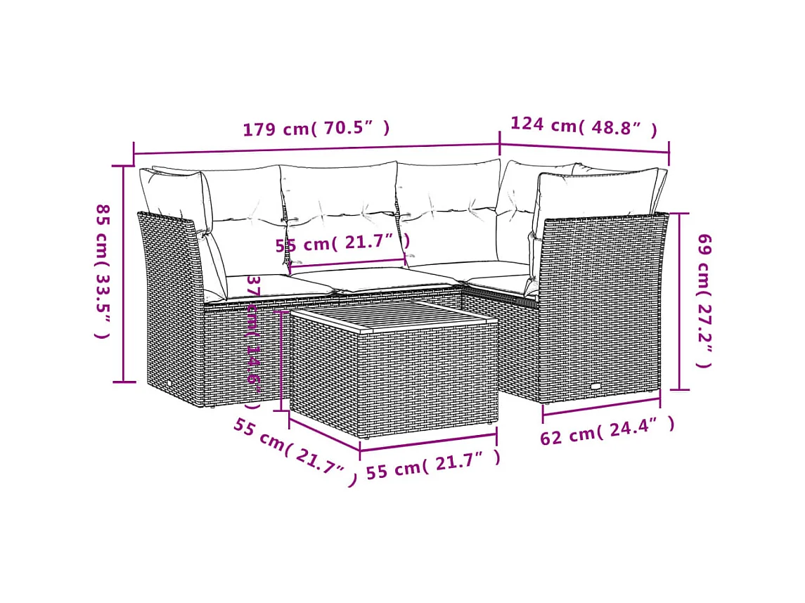 5-tlg. Garten-Sofagarnitur,Gartenmöbel-Set mit Kissen Schwarz Poly Rattan -gkd875731