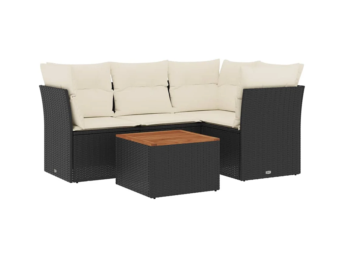 5-tlg. Garten-Sofagarnitur,Gartenmöbel-Set mit Kissen Schwarz Poly Rattan -gkd875731