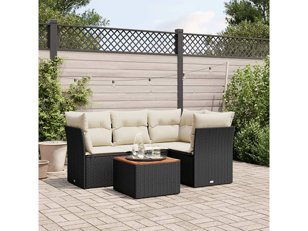 Salon de jardin 5 pcs avec coussins noir résine tressée BE63961