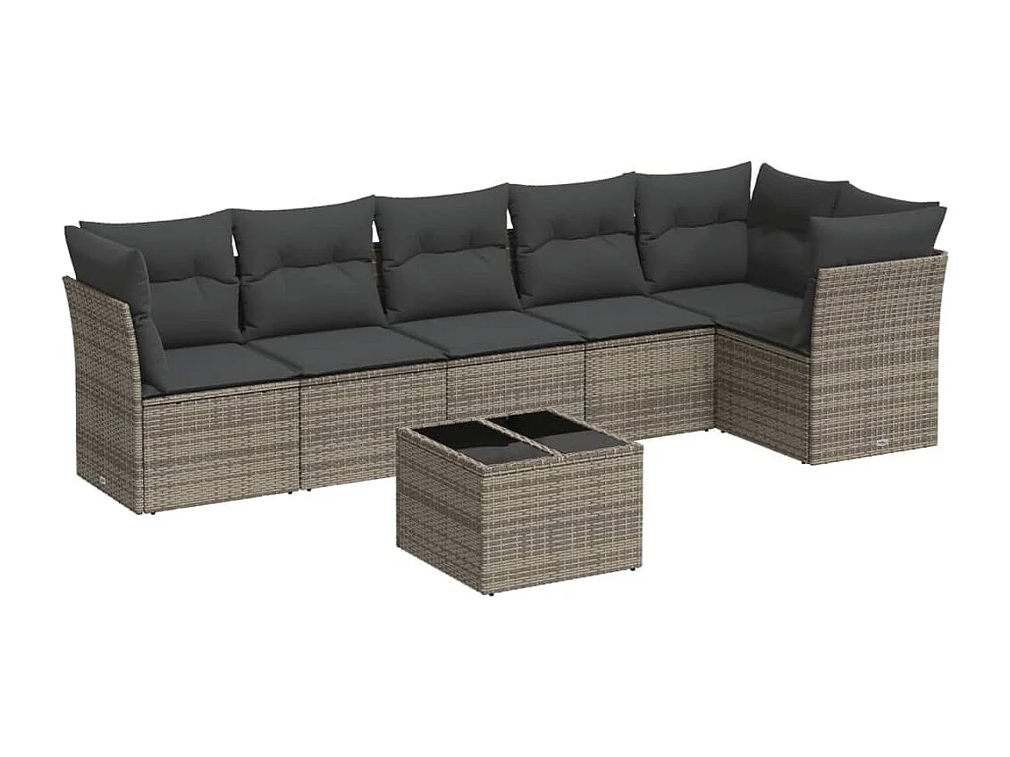 7-tlg. Garten-Sofagarnitur,Gartenmöbel-Set mit Kissen Grau Poly Rattan -gkd854246