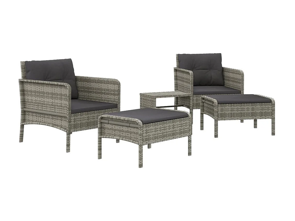 5-tlg. Garten-Sitzgruppe: Sofa + Tisch | Garten-Lounge-Set mit Kissen Grau Poly Rattan -GKD356400