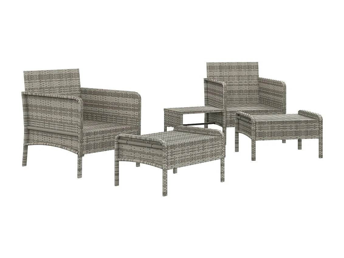 5-tlg. Garten-Sitzgruppe: Sofa + Tisch | Garten-Lounge-Set mit Kissen Grau Poly Rattan -GKD356400