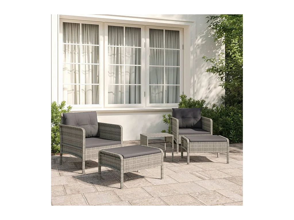 Salon de jardin 5 pcs avec coussins Gris Résine tressée BE39033