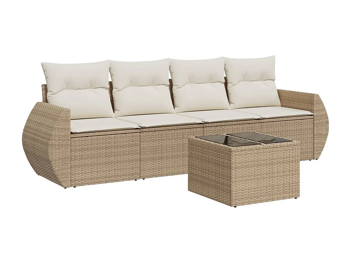 5-tlg. Garten-Sofagarnitur,Gartenmöbel-Set mit Kissen Beige Poly Rattan -gkd692297