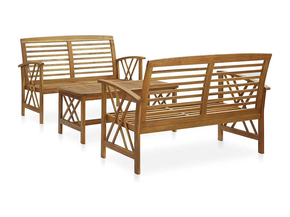 3-tlg. Garten-Sitzgruppe: Sofa + Tisch | Garten-Lounge-Set Massivholz Akazie -GKD980438