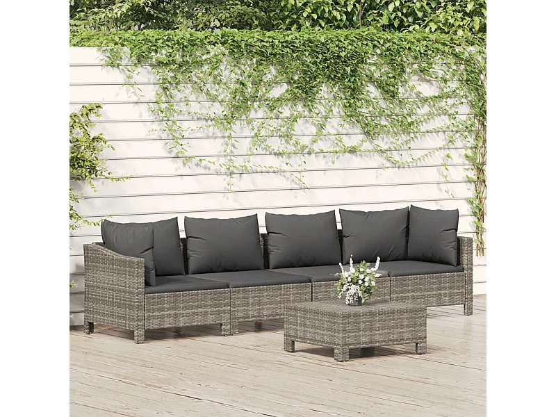Salon de jardin 5 pcs avec coussins Gris Résine tressée BE97031