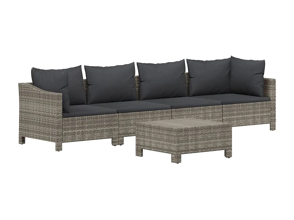 Salon de jardin 5 pcs avec coussins Gris Résine tressée BE97031