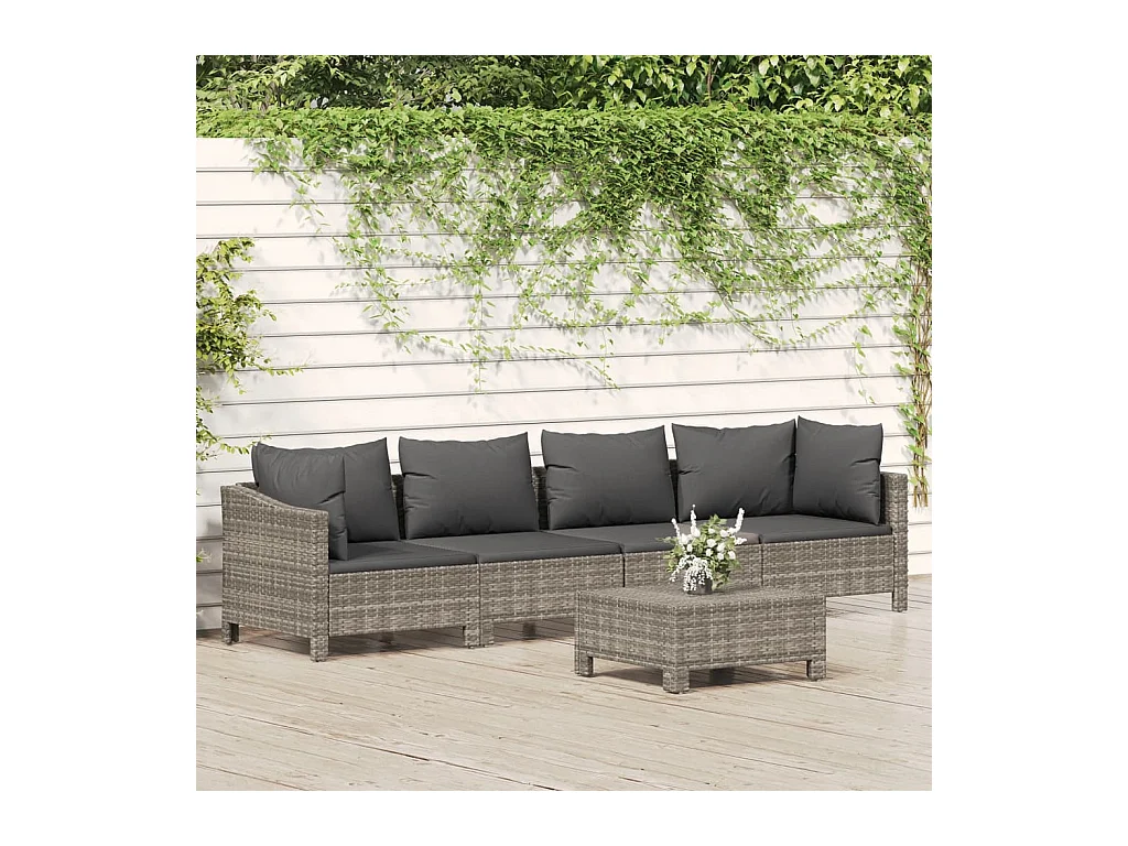 Salon de jardin 5 pcs avec coussins Gris Résine tressée BE97031