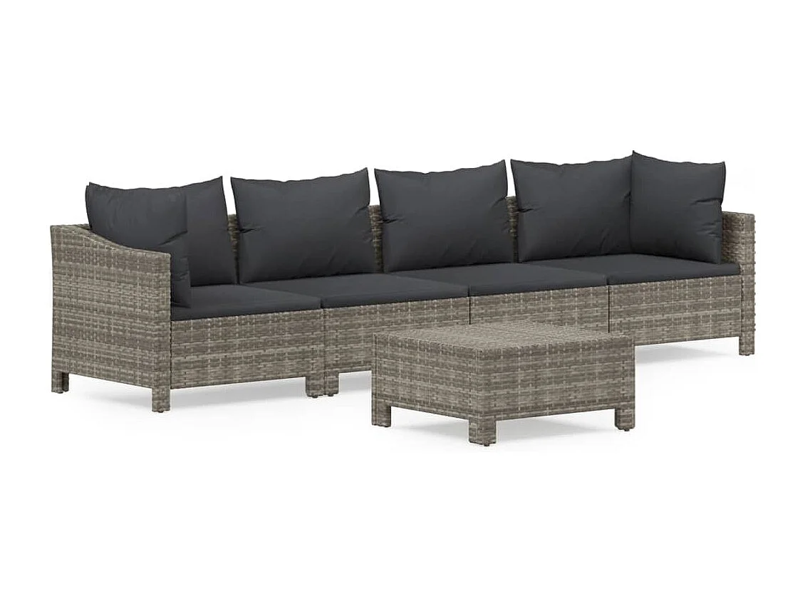 Salon de jardin 5 pcs avec coussins Gris Résine tressée BE97031