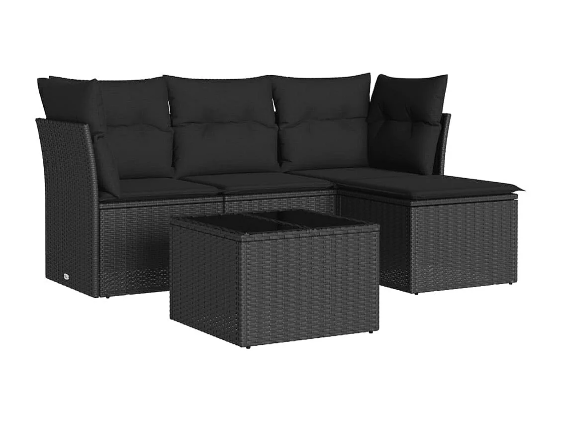 Salon de jardin 5 pcs avec coussins noir résine tressée BE81054