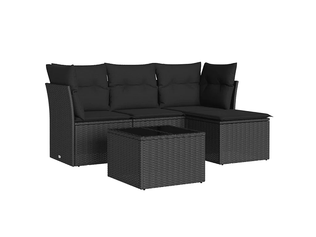 5-delige Loungeset met kussens poly rattan zwart NL57109