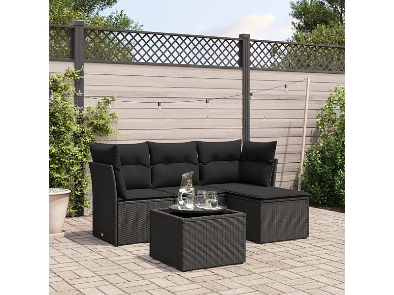 Salon de jardin 5 pcs avec coussins noir résine tressée BE81054