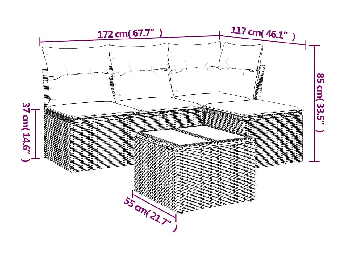 Salon de jardin avec coussins 5 pcs beige résine tressée SSG20738