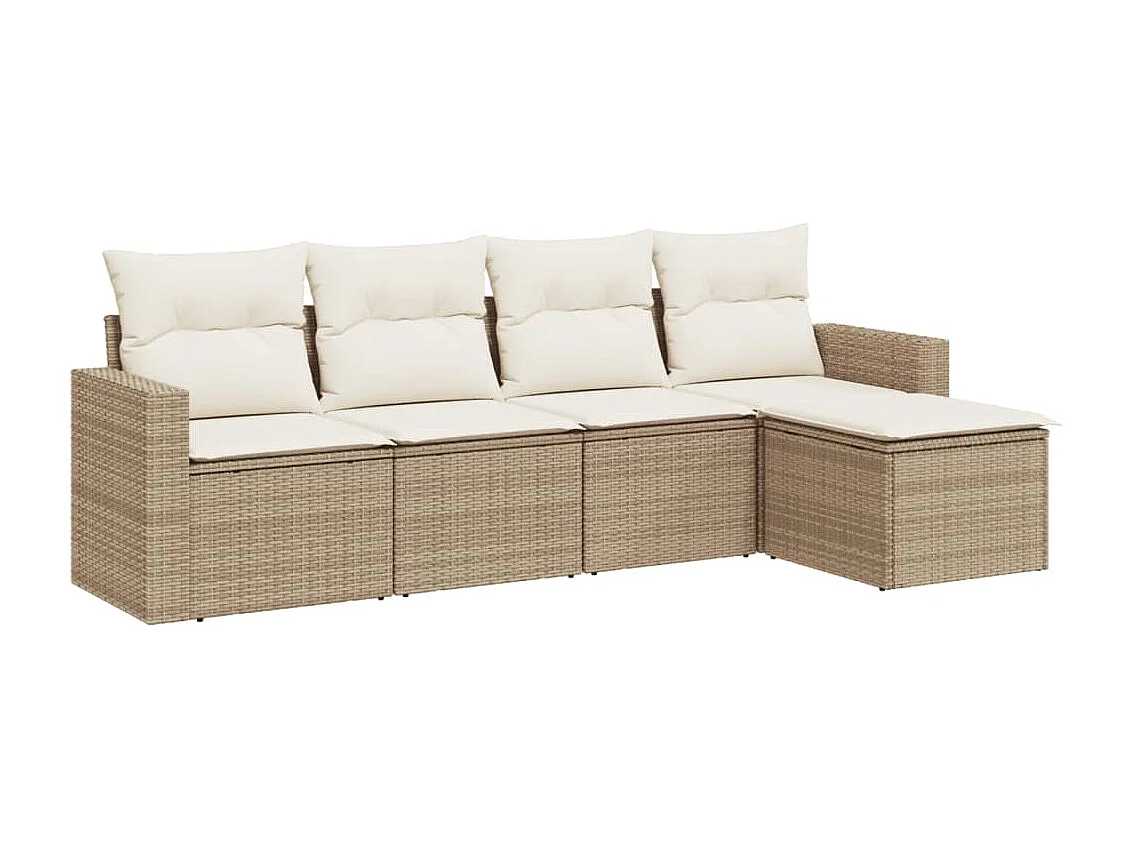 5-tlg. Garten-Sofagarnitur,Gartenmöbel-Set mit Kissen Beige Poly Rattan -gkd736693