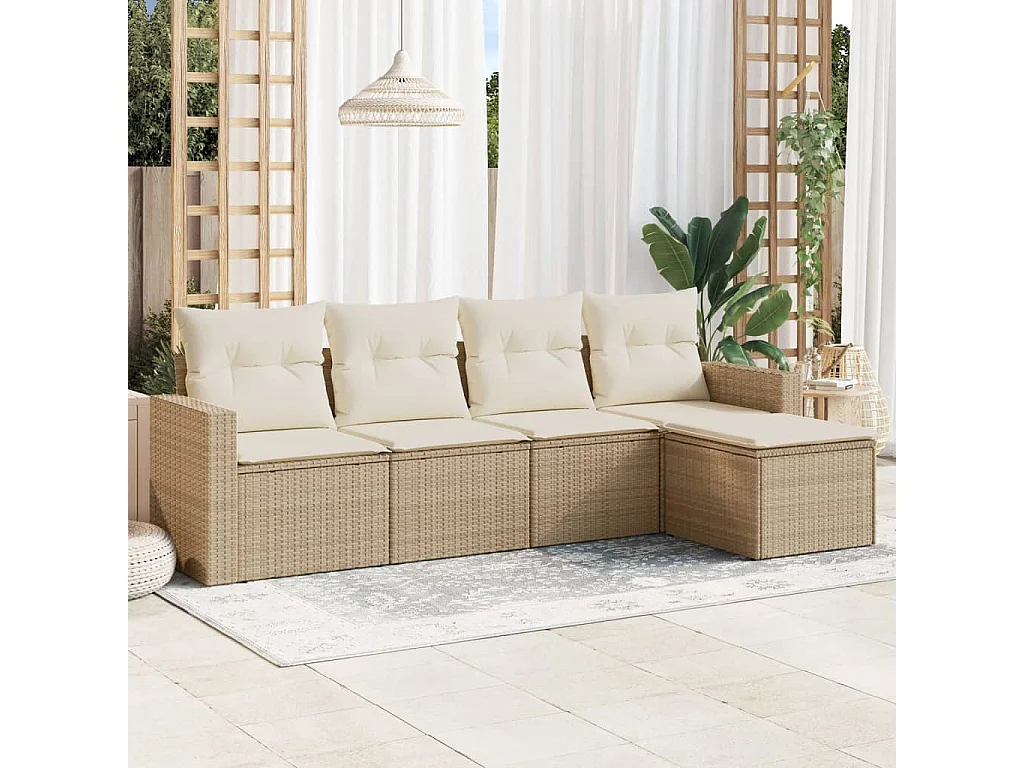 5-tlg. Garten-Sofagarnitur,Gartenmöbel-Set mit Kissen Beige Poly Rattan -gkd736693