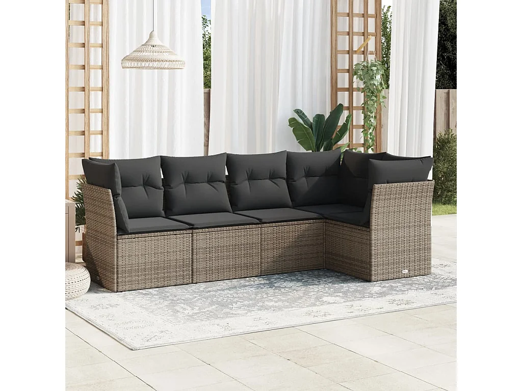 Salon de jardin 5 pcs avec coussins gris résine tressée BE68309