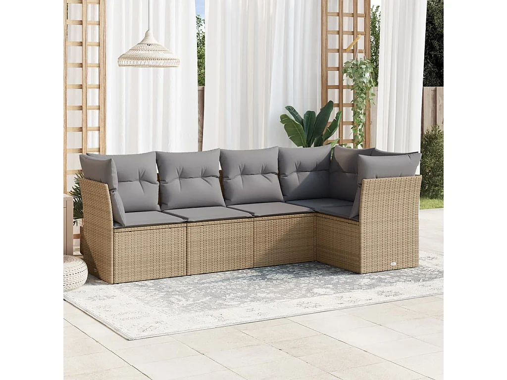 Salon de jardin avec coussins 5 pcs beige résine tressée BE83822