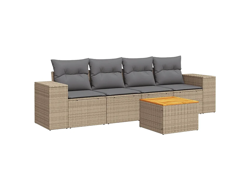 5-delige Loungeset met kussens poly rattan beige NL91334