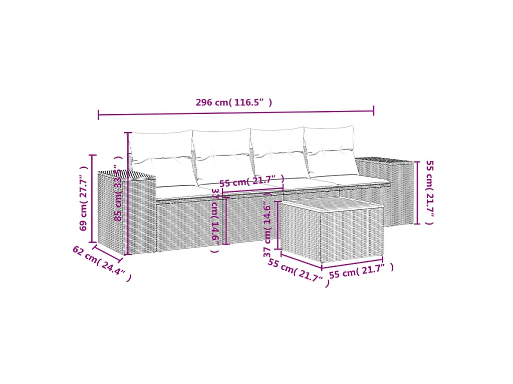 5-delige Loungeset met kussens poly rattan beige NL91334