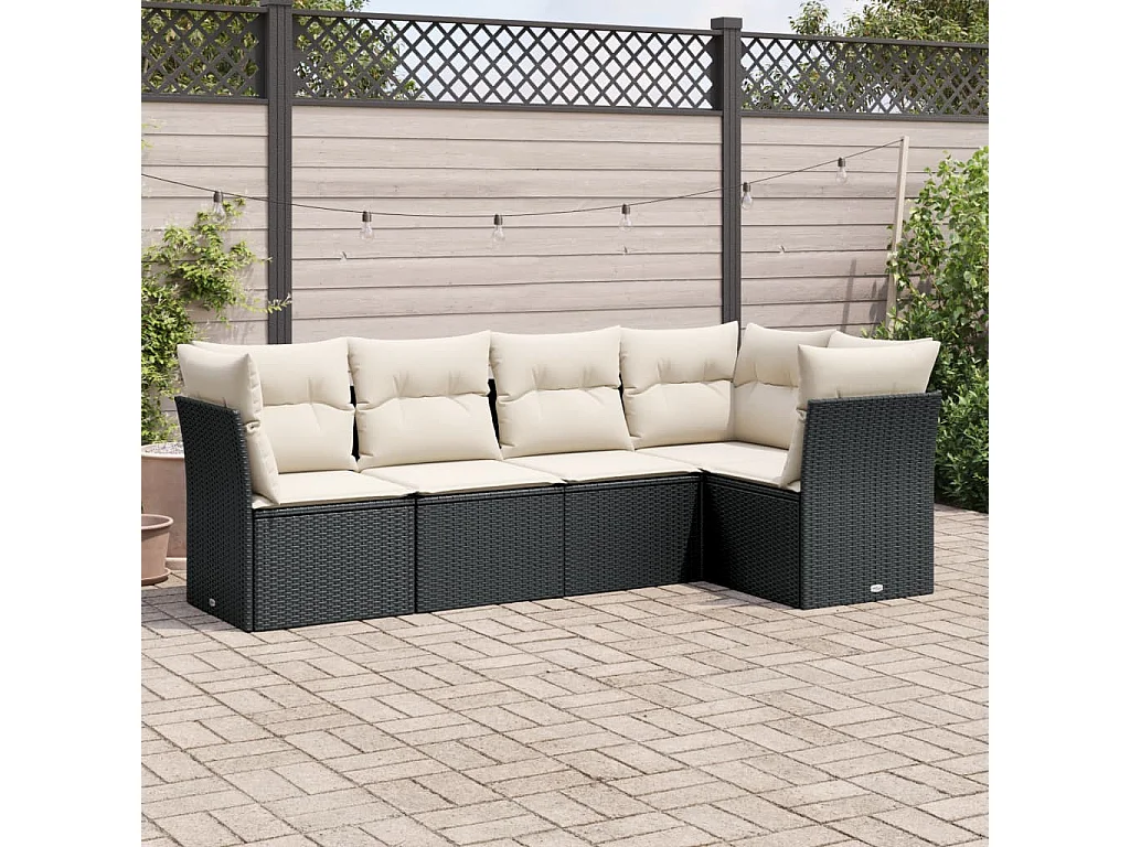 Salon de jardin 5 pcs avec coussins noir résine tressée BE83248