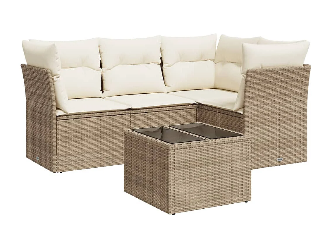 5-tlg. Garten-Sofagarnitur,Gartenmöbel-Set mit Kissen Beige Poly Rattan -gkd597029