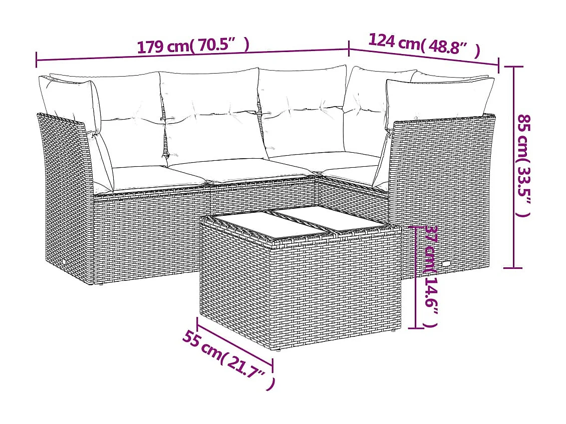 5-tlg. Garten-Sofagarnitur,Gartenmöbel-Set mit Kissen Beige Poly Rattan -gkd597029
