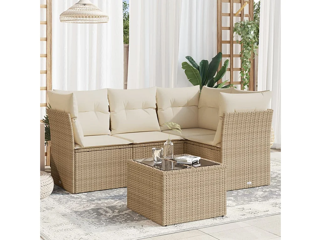 5-tlg. Garten-Sofagarnitur,Gartenmöbel-Set mit Kissen Beige Poly Rattan -gkd597029