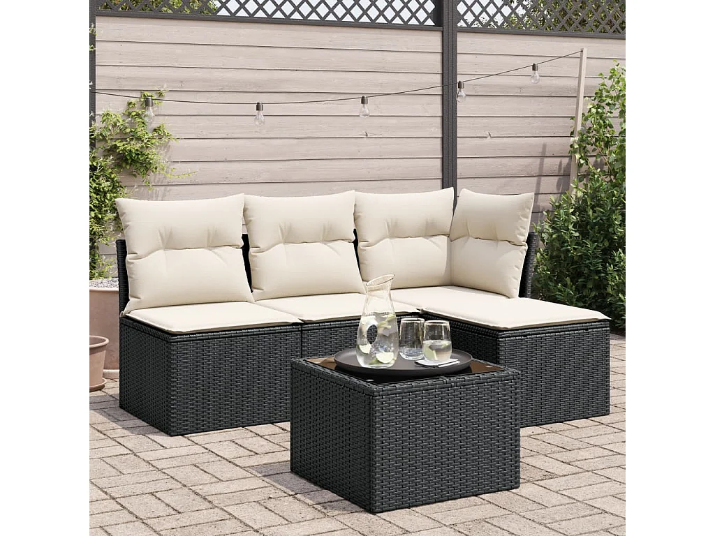 Salon de jardin 5 pcs avec coussins noir résine tressée BE29375