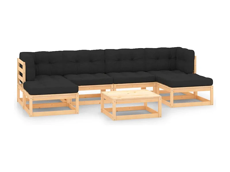 7 pcs conj. lounge jardim c/ almofadões antracite pinho maciço PT60953