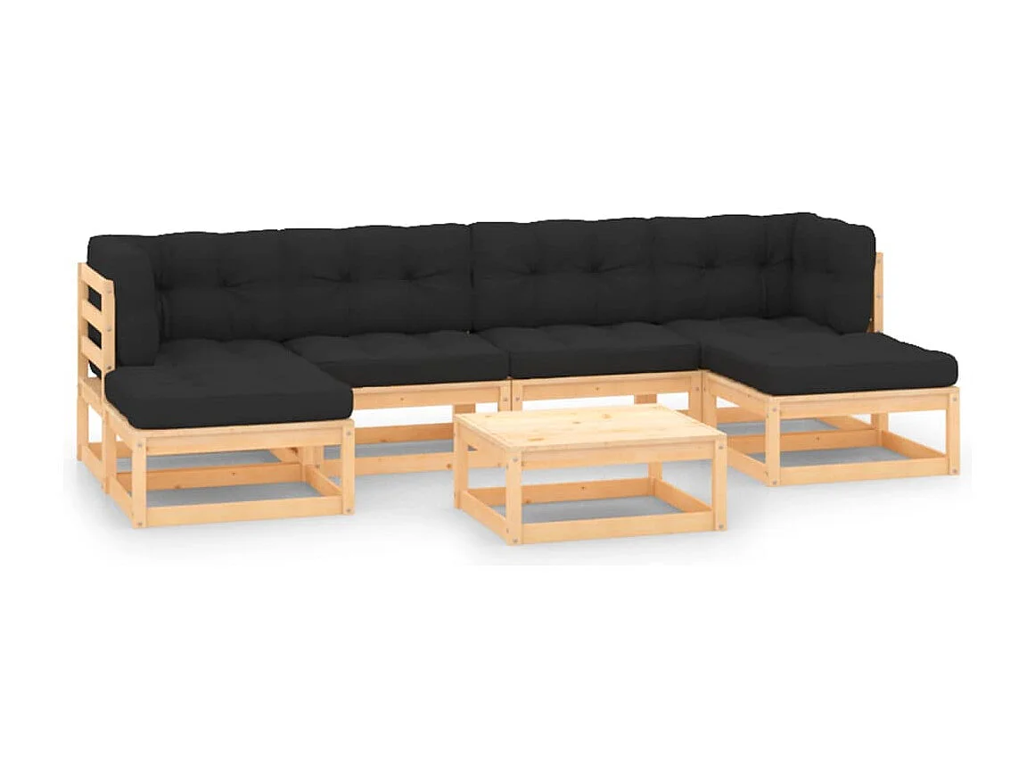 7-tlg. Garten-Sitzgruppe: Sofa + Tisch | Garten-Lounge-Set mit Kissen Massivholz Kiefer -GKD582923