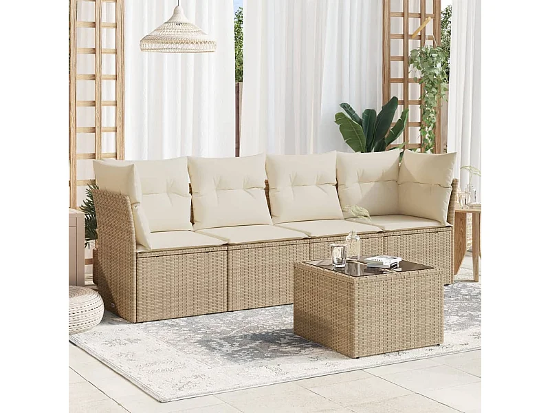 5-tlg. Garten-Sofagarnitur,Gartenmöbel-Set mit Kissen Beige Poly Rattan -gkd304539