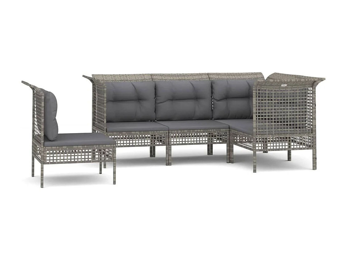 5-tlg. Garten-Sitzgruppe: Sofa + Tisch | Garten-Lounge-Set mit Kissen Grau Poly Rattan -GKD599422