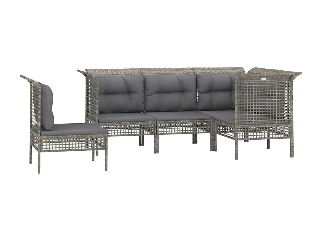 5-tlg. Garten-Sitzgruppe: Sofa + Tisch | Garten-Lounge-Set mit Kissen Grau Poly Rattan -GKD599422