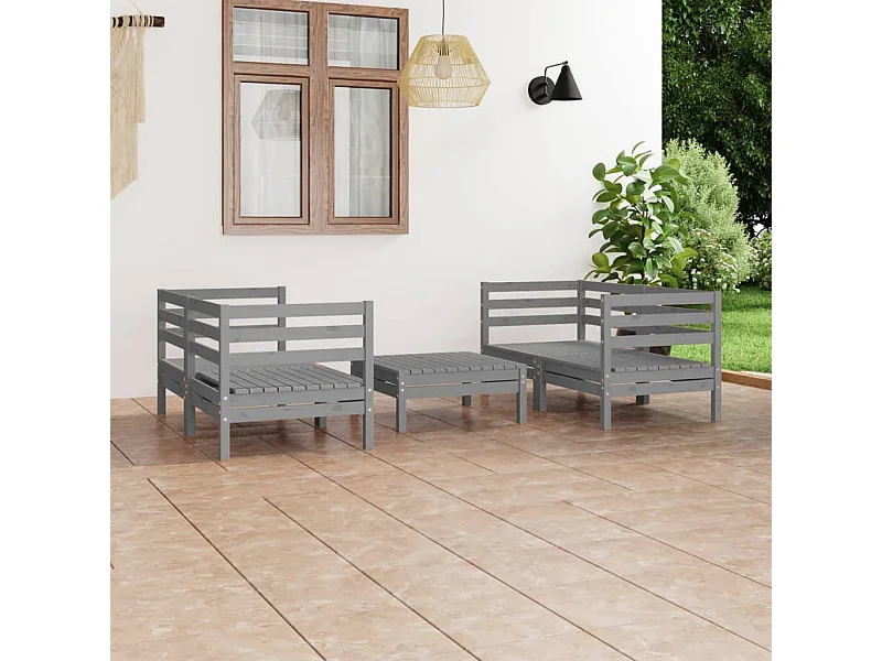 Salon de jardin 5 pcs Gris Bois de pin massif BE72919