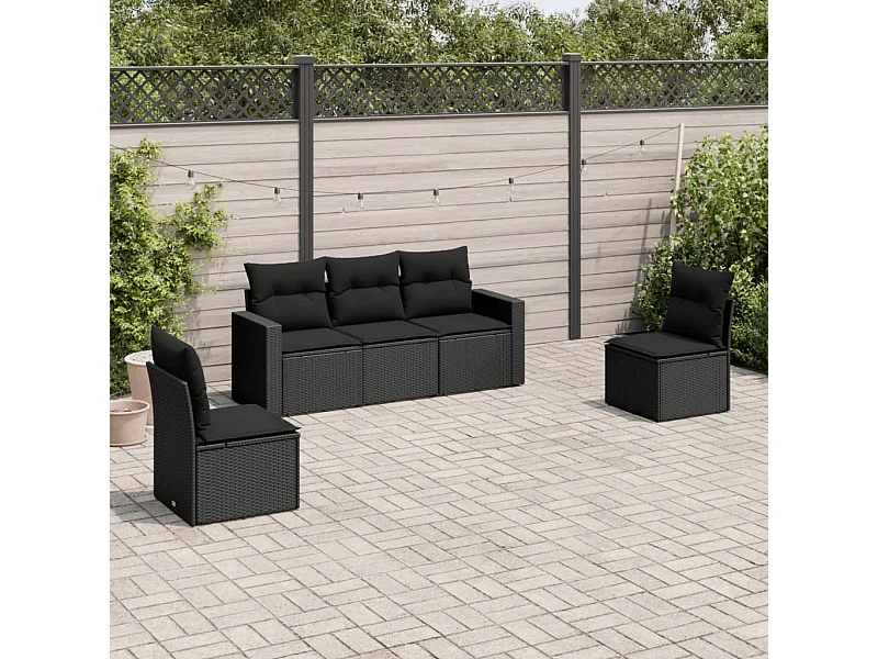 Salon de jardin 5 pcs avec coussins noir résine tressée BE90402