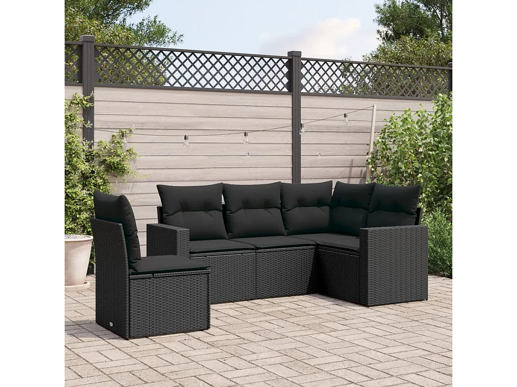 5-tlg. Garten-Sofagarnitur,Gartenmöbel-Set mit Kissen Schwarz Poly Rattan -gkd653592
