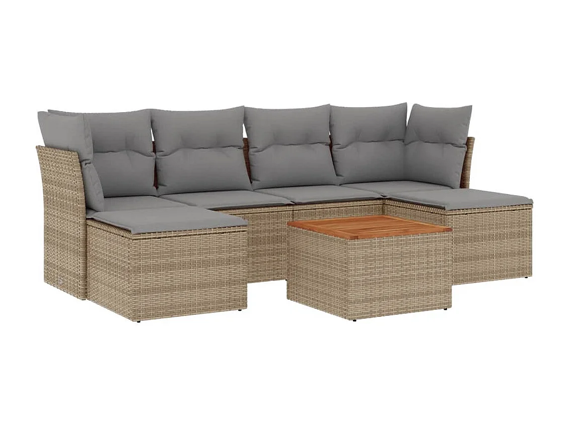7-tlg. Garten-Sofagarnitur,Gartenmöbel-Set mit Kissen Beige Poly Rattan -gkd742160