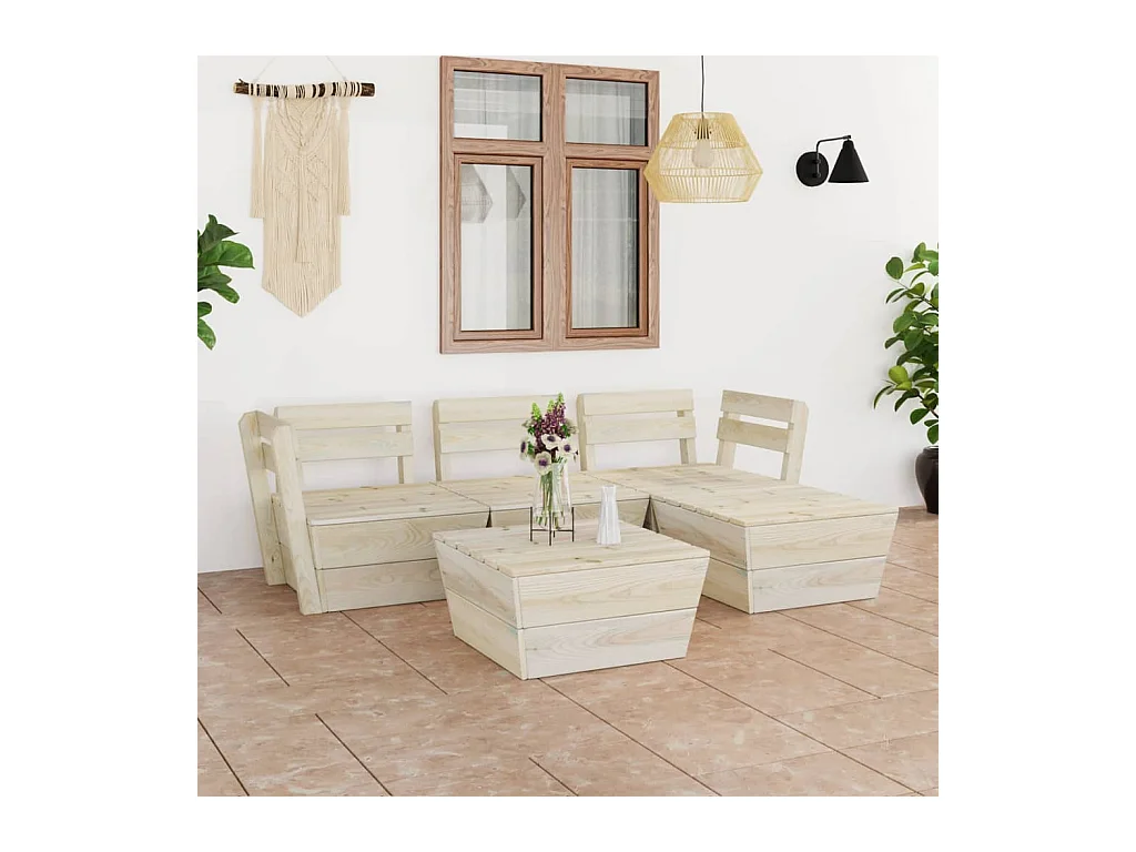 Salon de jardin palette 5 pcs Bois d'épicéa imprégné BE99367