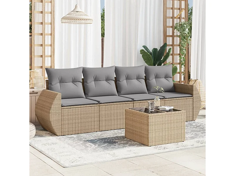 5-tlg. Garten-Sofagarnitur,Gartenmöbel-Set mit Kissen Beige Poly Rattan -gkd434660