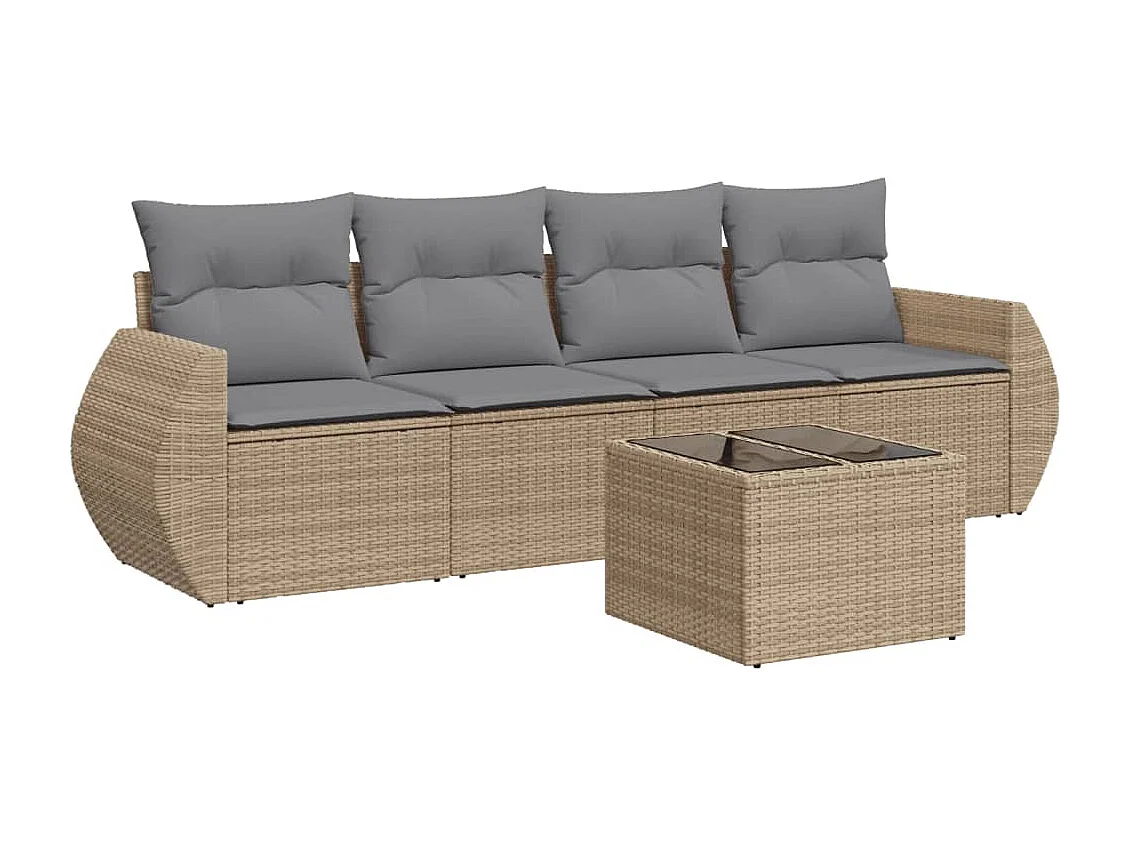 5-tlg. Garten-Sofagarnitur,Gartenmöbel-Set mit Kissen Beige Poly Rattan -gkd434660