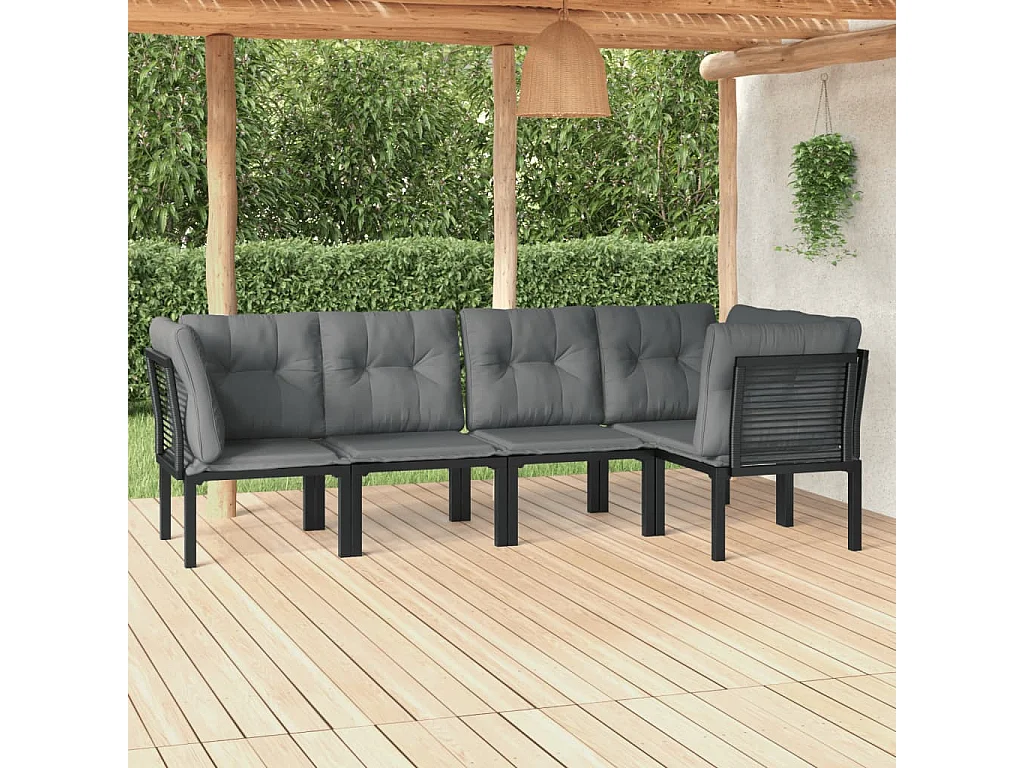 5-tlg. Garten-Sitzgruppe: Sofa + Tisch | Garten-Lounge-Set Schwarz und Grau Poly Rattan -GKD281443
