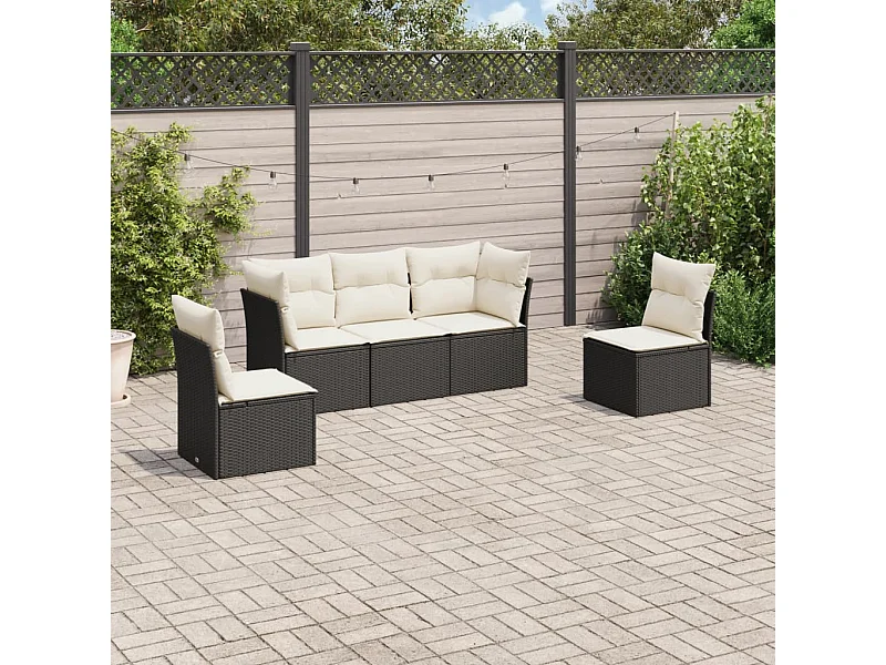 Salon de jardin 5 pcs avec coussins noir résine tressée BE29240