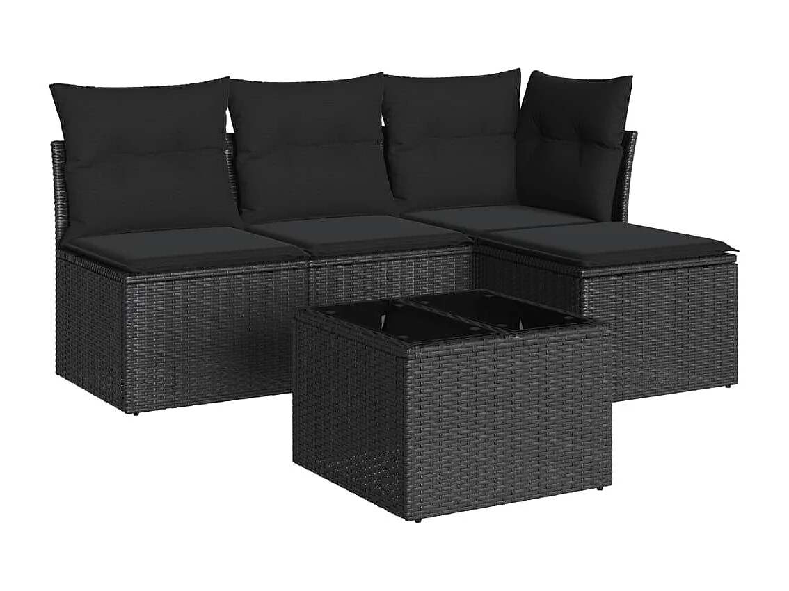 Salon de jardin 5 pcs avec coussins noir résine tressée BE39991