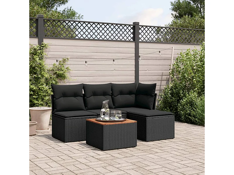 5-tlg. Garten-Sofagarnitur,Gartenmöbel-Set mit Kissen Schwarz Poly Rattan -gkd930651